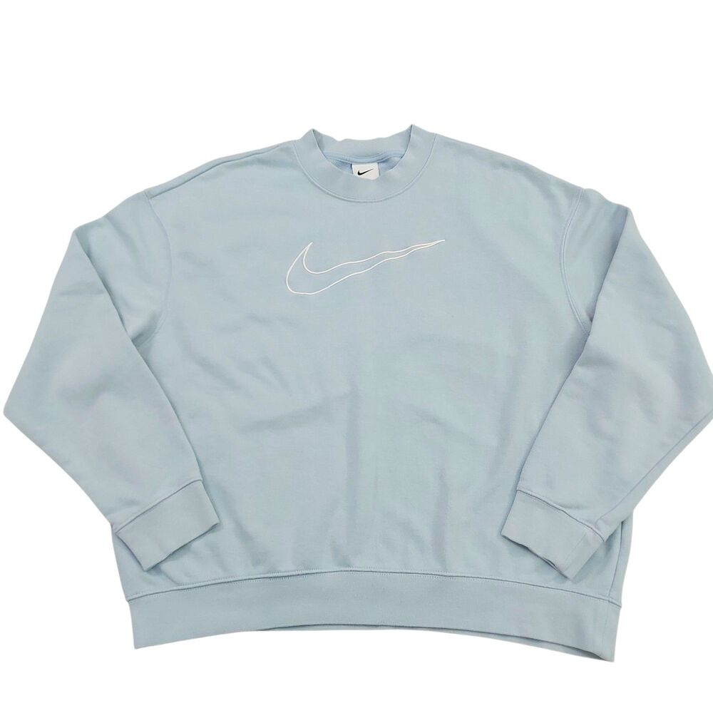 Nike Womens Small Light Blue Sweatshirt Dri-FIT French Terry Embroidered Swoosh